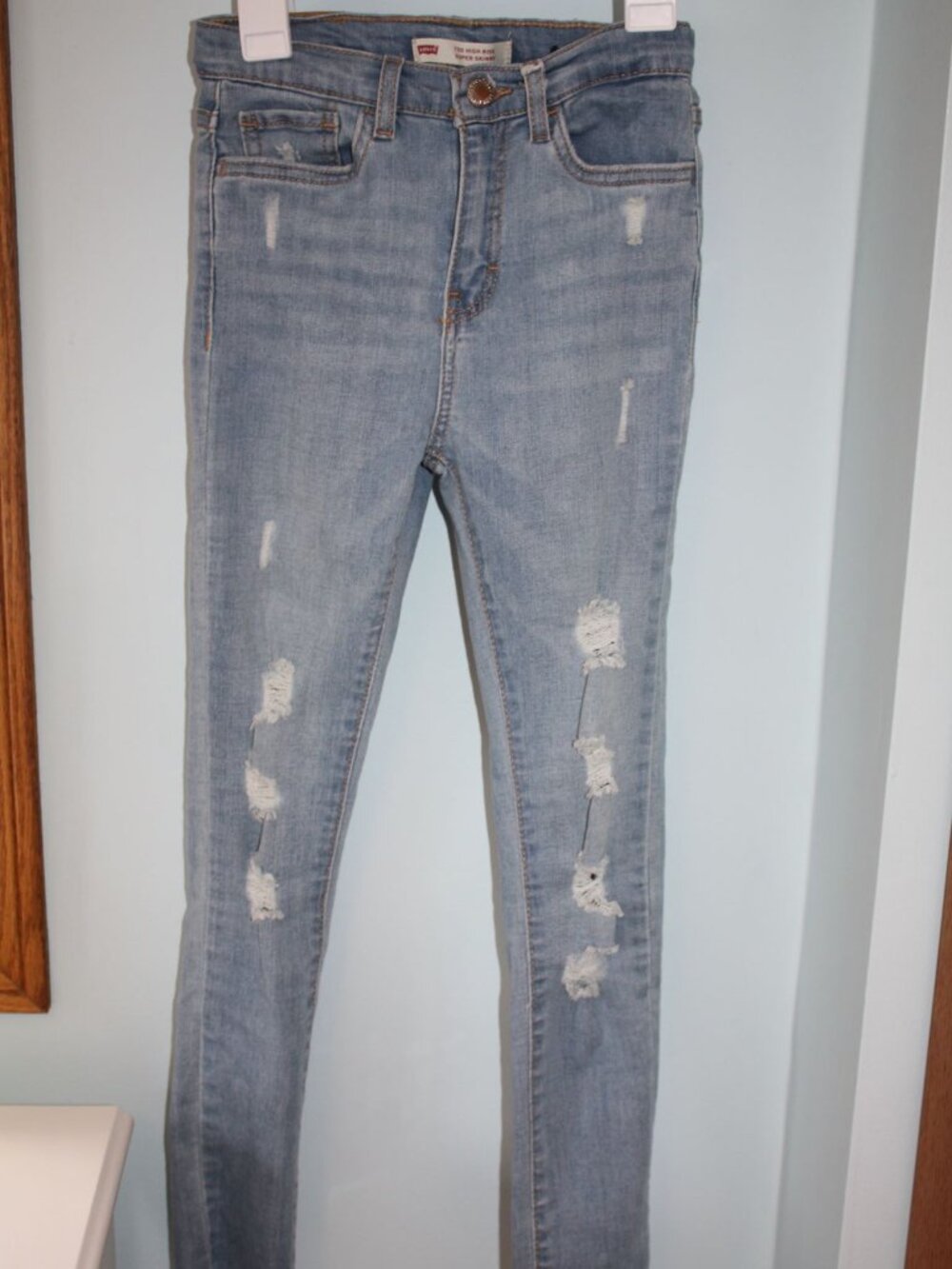 LEVI'S 720 High Rise Super Skinny Stretch Blue Distressed Ripped Girls Size 8